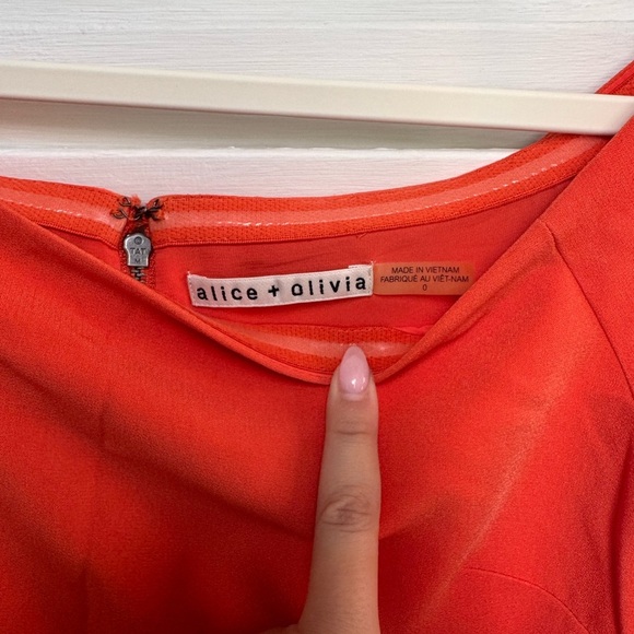 Alice + Olivia Aleah Off-Shoulder Midi Bodycon Dress in Orange - Picture 7 of 7
